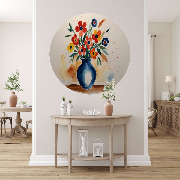 Kleurrijke aquarel van bloemen in vaas aluminium muurcirkel