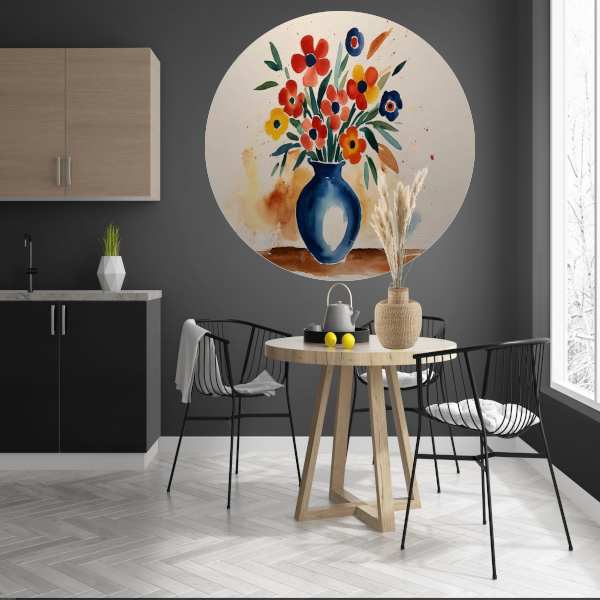 Kleurrijke aquarel van bloemen in vaas aluminium muurcirkel