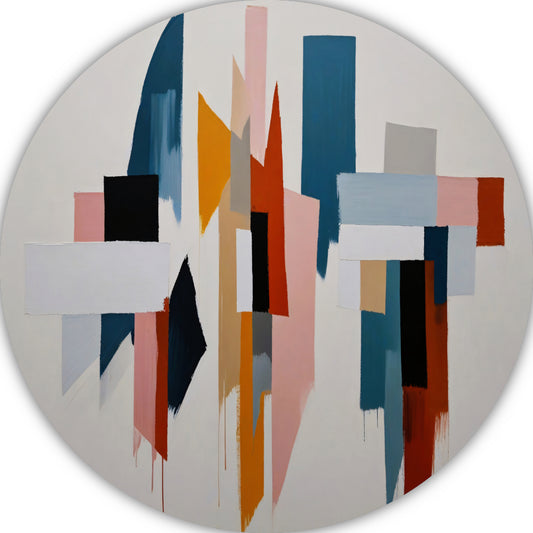 Kleurrijke abstracte vormen op canvas aluminium muurcirkel