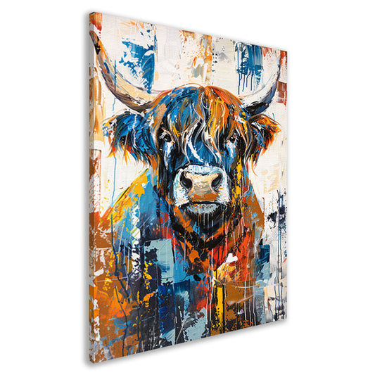 Kleurrijke abstracte schilderij van Schotse hooglander canvas