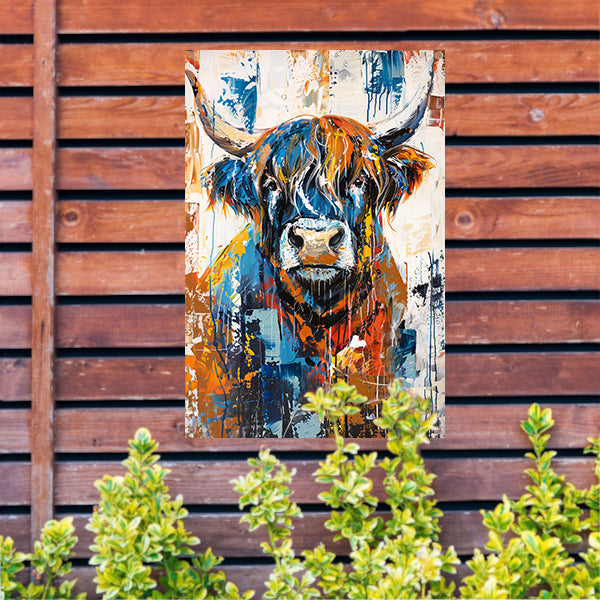 Kleurrijke abstracte schilderij van Schotse hooglander tuinposter