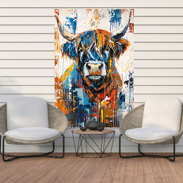 Kleurrijke abstracte schilderij van Schotse hooglander tuinposter
