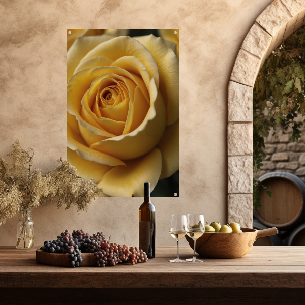 Close-up Gele Roos met Dauwdruppels tuinposter