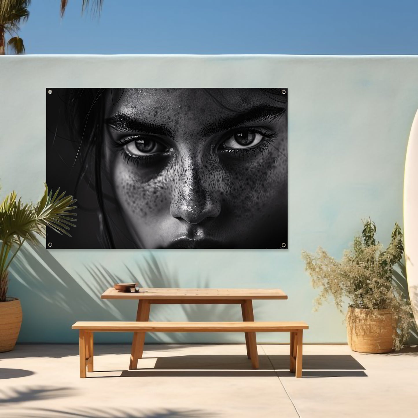 Zwart-wit portret met intense blik tuinposter