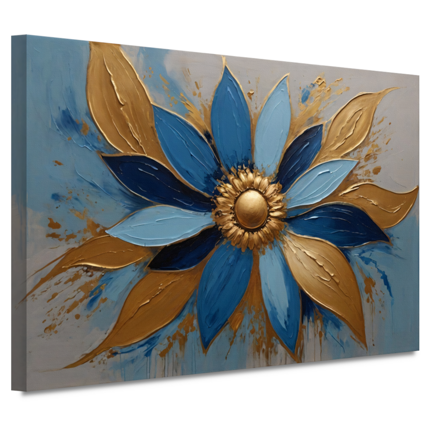 Abstracte Gouden Bloesem op Blauw canvas