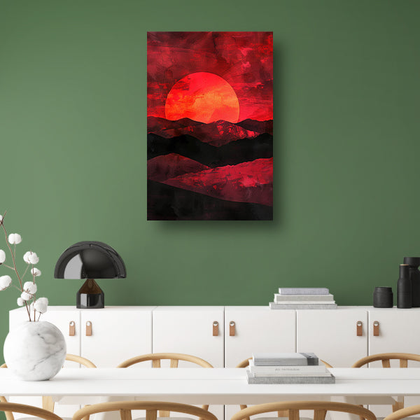Abstracte zonsondergang met kleurrijk landschap poster