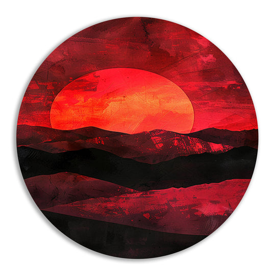 Abstracte zonsondergang met kleurrijk landschap aluminium muurcirkel