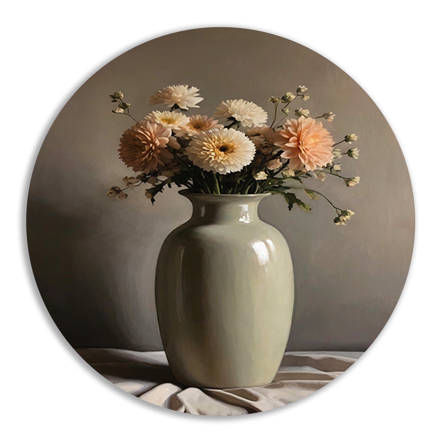 Klassieke Vaas met Herfstkleurige Bloemen aluminium muurcirkel