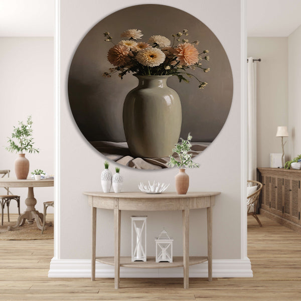 Klassieke Vaas met Herfstkleurige Bloemen aluminium muurcirkel
