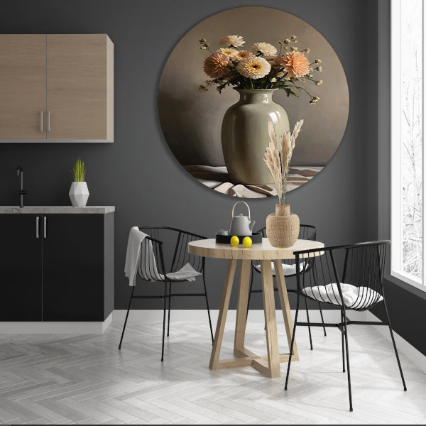 Klassieke Vaas met Herfstkleurige Bloemen aluminium muurcirkel