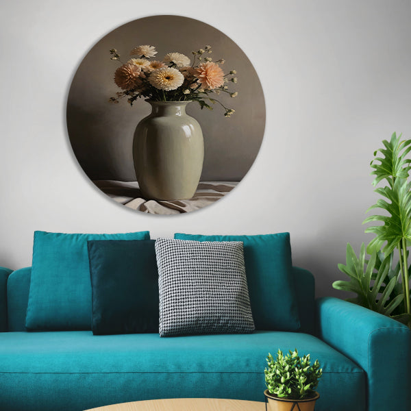 Klassieke Vaas met Herfstkleurige Bloemen aluminium muurcirkel