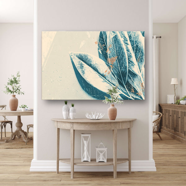 Abstracte blauwe bladeren aquarel kunstwerk canvas