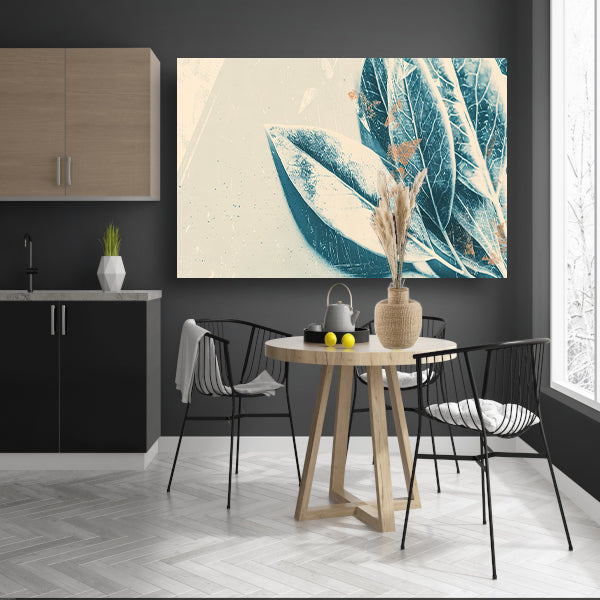 Abstracte blauwe bladeren aquarel kunstwerk canvas