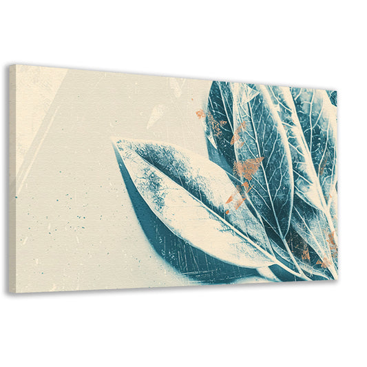 Abstracte blauwe bladeren aquarel kunstwerk canvas