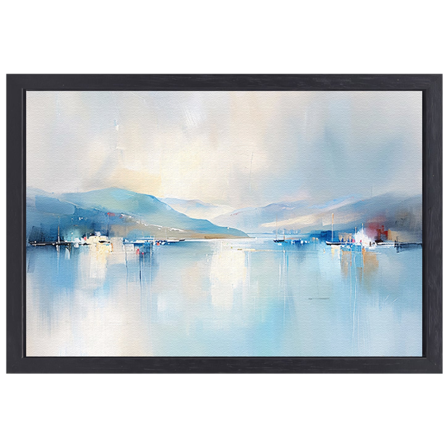 Abstracte rivierlandschap in zachte pastelkleuren canvas met baklijst
