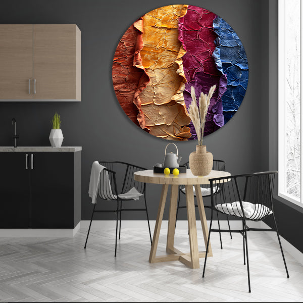 Abstract met levendige kleuren en textuur aluminium muurcirkel