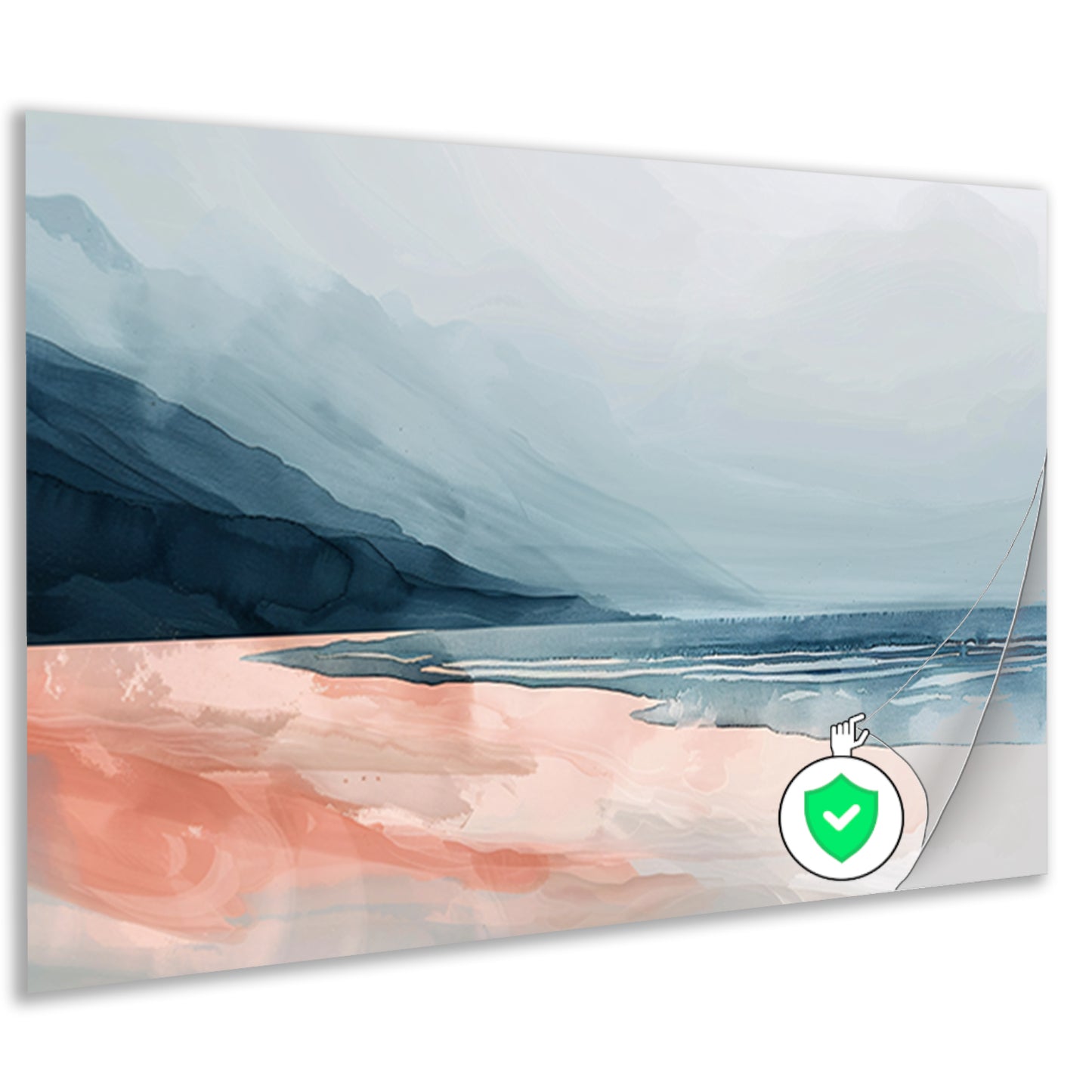 Abstract strandlandschap met bergen en mist poster