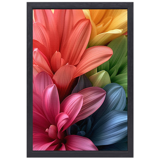 Abstract bloemen in levendige kleuren canvas met baklijst