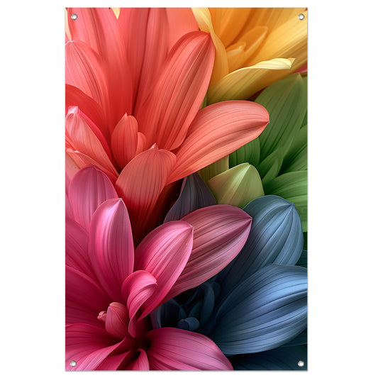 Abstract bloemen in levendige kleuren tuinposter