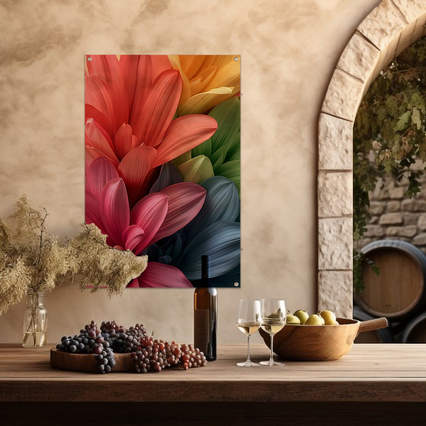 Abstract bloemen in levendige kleuren tuinposter