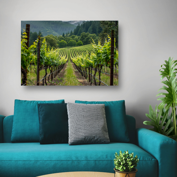 Wijngaard in de vallei met ochtendmist canvas