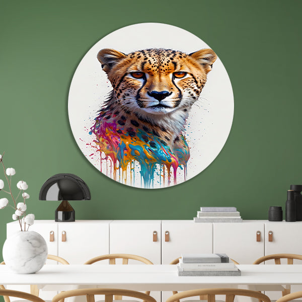 Abstract Cheetah in Kleurexplosie aluminium muurcirkel