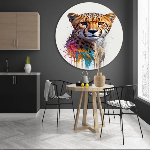 Abstract Cheetah in Kleurexplosie aluminium muurcirkel