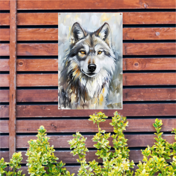 Realistisch schilderij van een wolf tuinposter