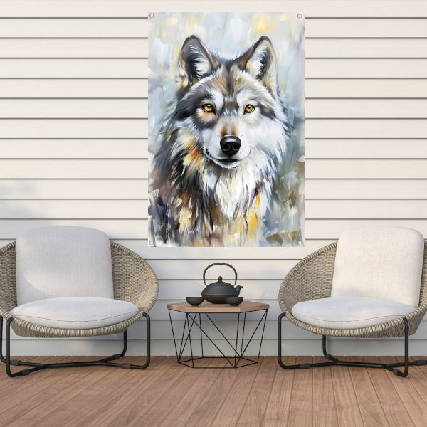 Realistisch schilderij van een wolf tuinposter
