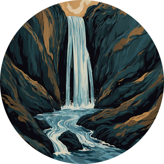 Dynamische Abstracte Waterval in Rotsachtige Kloof aluminium muurcirkel