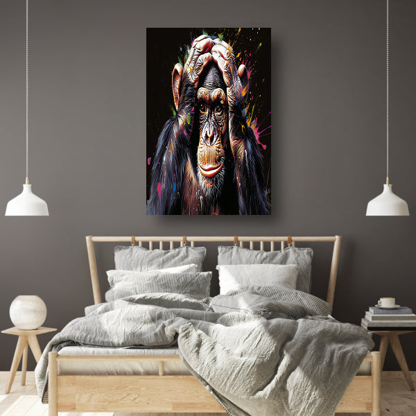 Realistisch schilderij van aap met kleurenexplosie canvas