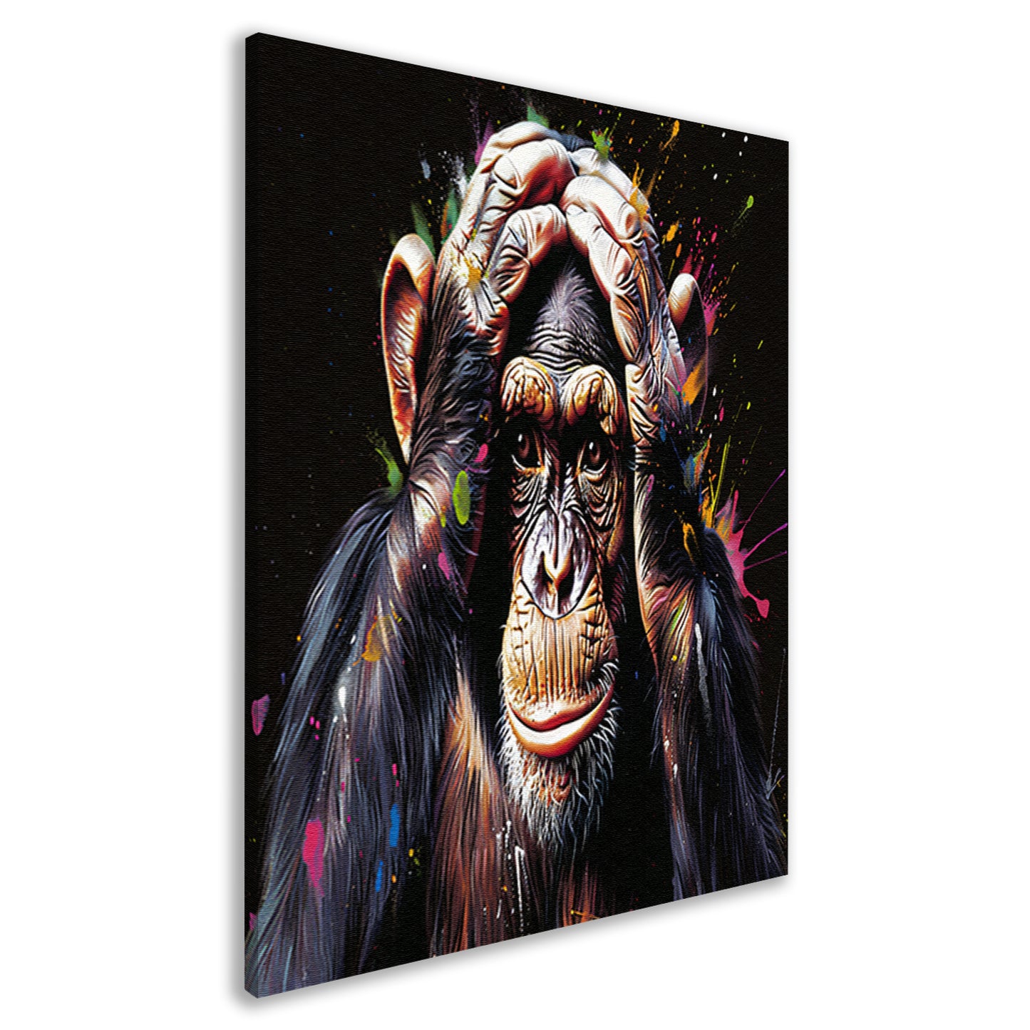 Realistisch schilderij van aap met kleurenexplosie canvas