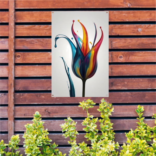 Dynamisch Abstract Bloemensilhouet in Kleur tuinposter