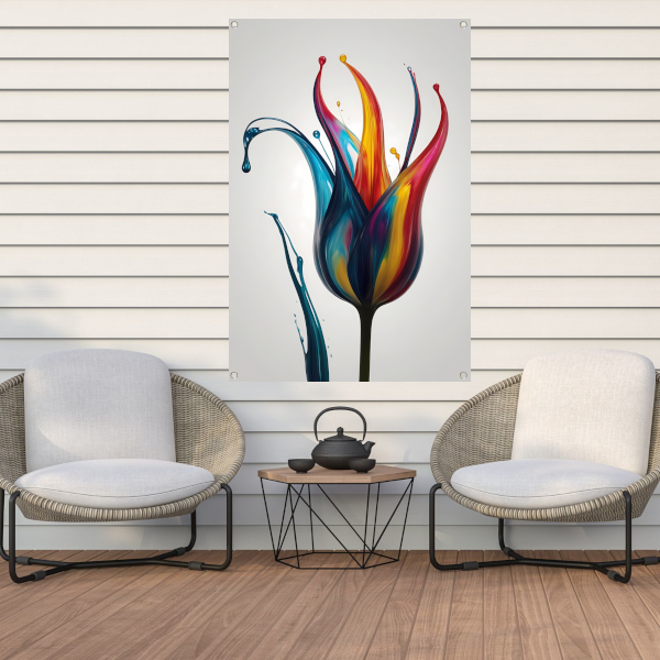 Dynamisch Abstract Bloemensilhouet in Kleur tuinposter