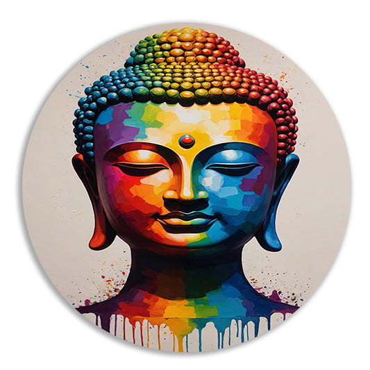 Colorful Serenity: A Modern Buddha Portrait aluminium muurcirkel