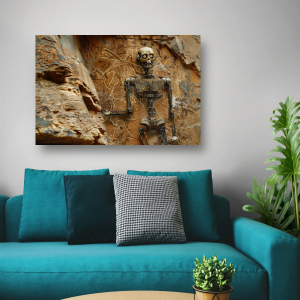 Roestige Robot Bestudeert Antieke Tekeningen acrylglas