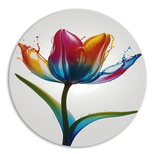 Kleurrijke Tulp in Vloeibare Beweging aluminium muurcirkel