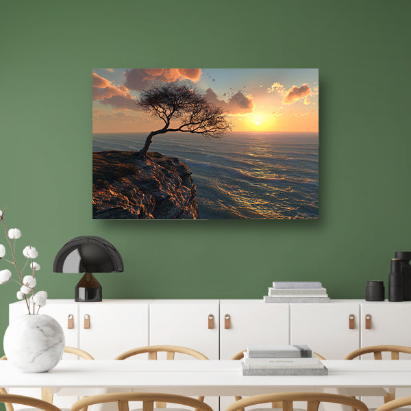 Een eenzame boom bij zonsondergang acrylglas