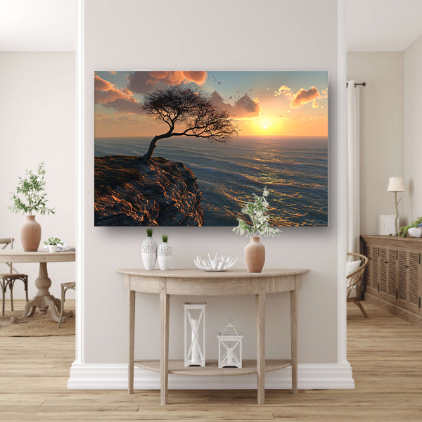 Een eenzame boom bij zonsondergang canvas