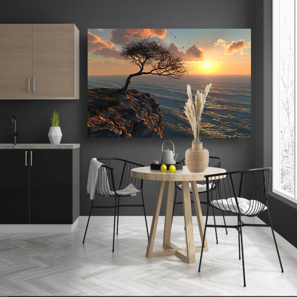 Een eenzame boom bij zonsondergang canvas