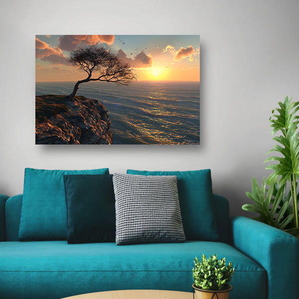 Een eenzame boom bij zonsondergang canvas