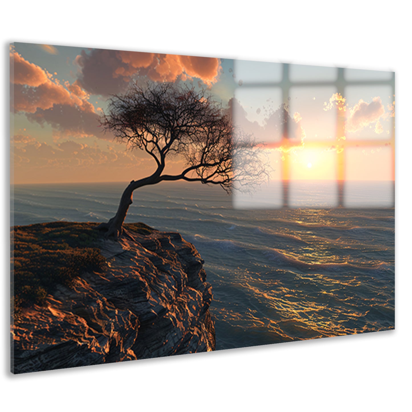 Een eenzame boom bij zonsondergang acrylglas