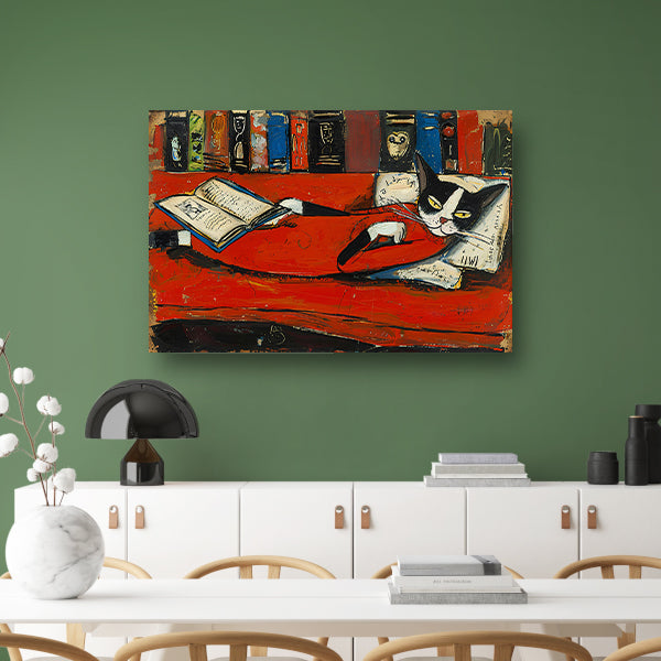 Ontspannen kat op bank met boek acrylglas