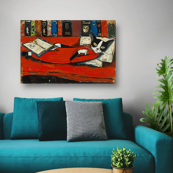 Ontspannen kat op bank met boek acrylglas