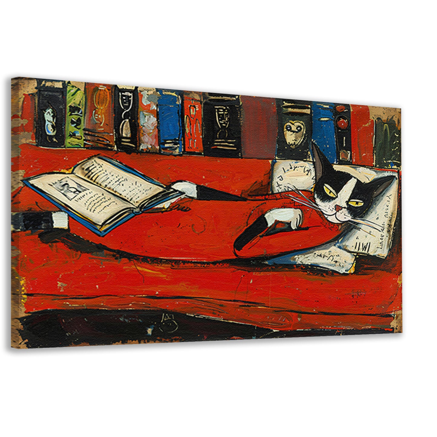 Ontspannen kat op bank met boek canvas