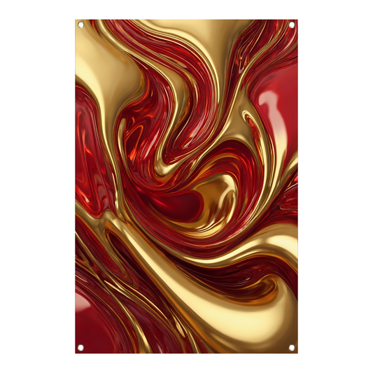 Dynamische Rode en Gouden Vloeistofbeweging tuinposter