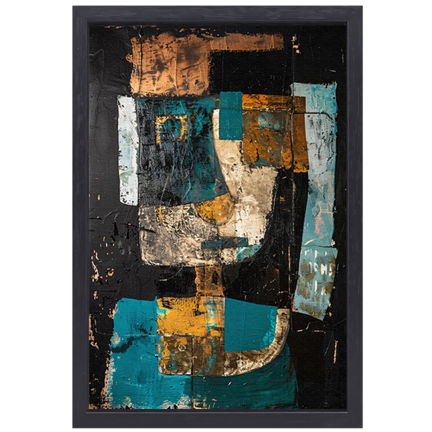 Abstract expressief portret in dynamische kleuren canvas met baklijst