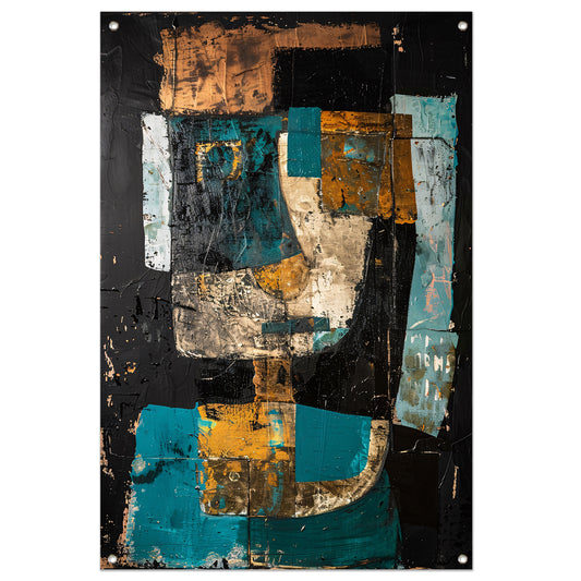 Abstract expressief portret in dynamische kleuren tuinposter