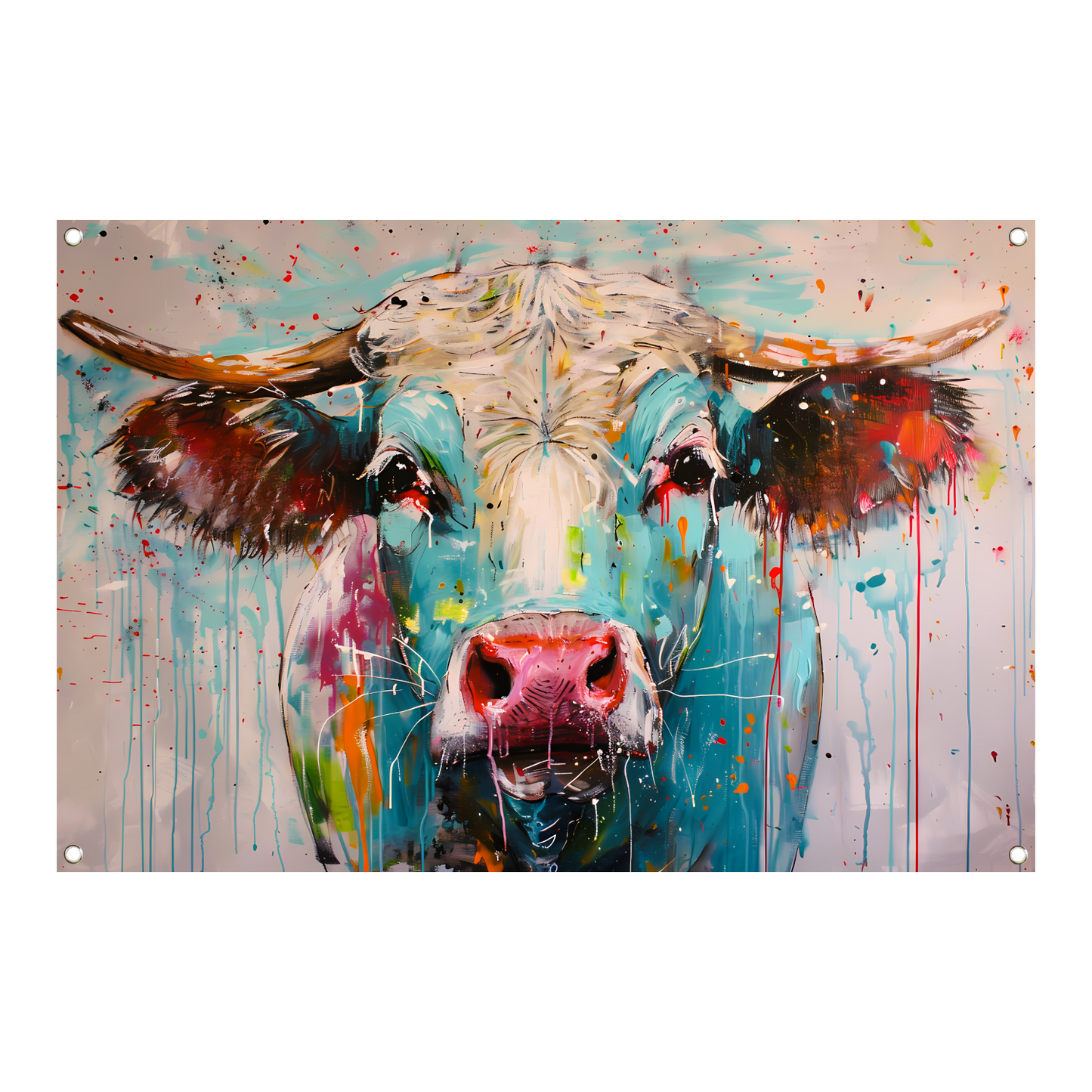 Abstracte kleurrijke koe schilderij tuinposter