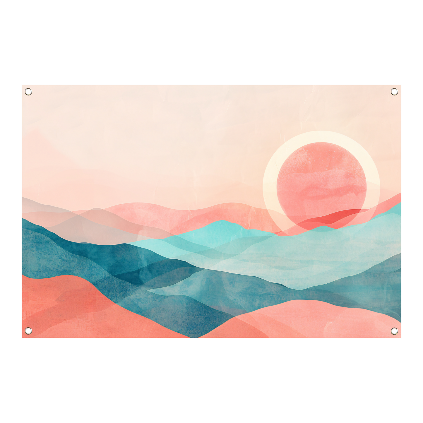 Abstract landschap met zonsondergang in pasteltinten tuinposter